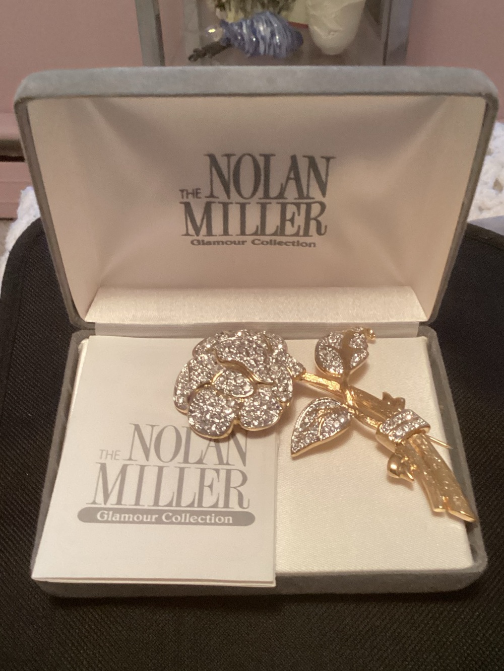 Nolan Miller Gold-tone Crystal Rose Brooch